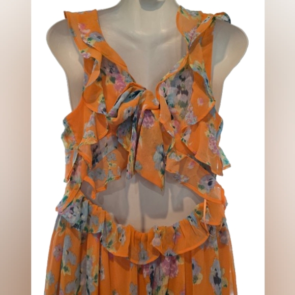 LC Lauren Conrad Orange Floral Maxi Dress Size Medium - Picture 4 of 6